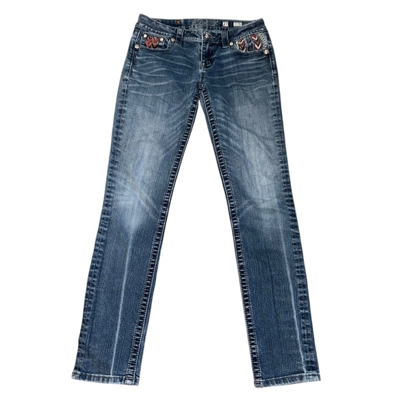 📌Miss Me Easy Skinny Jeans Size 27 Mid Rise Embellished Pocket Stretch - Picture 2 of 6